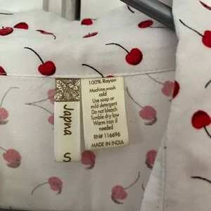 Cherry print tie front button up top